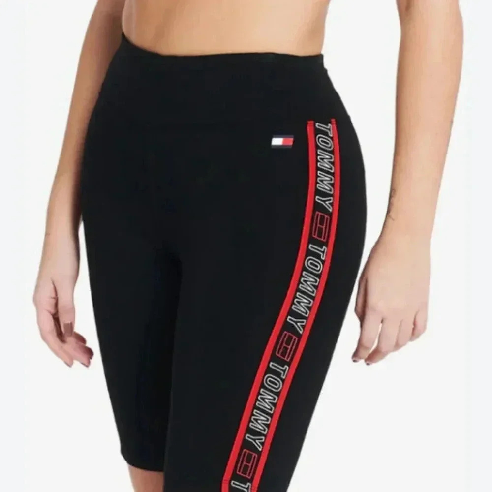 Tommy Hilfiger Black Red Women High Waist Biker Shorts